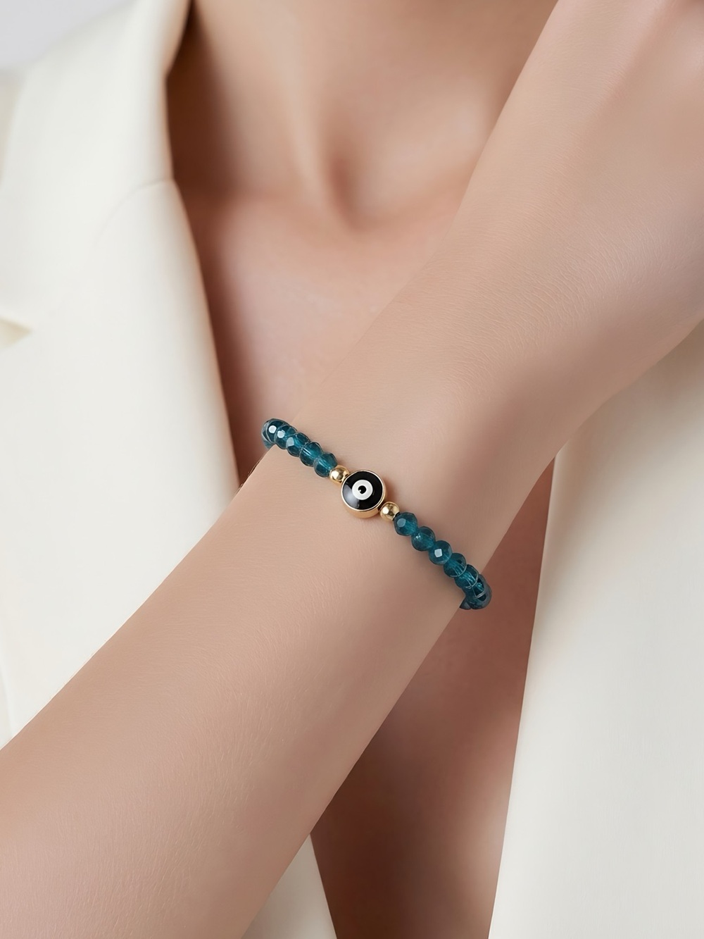 Blue Beaded Evil Eye Stretch Bracelet